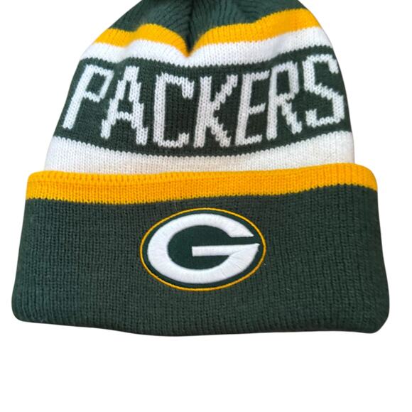 Green Bay Packers Logo Knit Winter Hat Beanie Pom Pom NFL Team Apparel OSFM - Picture 4 of 9